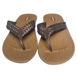 OKABASHI "Baha" Women's Faux Braided Strap, Flip Flops, Size L, Metallic Bronze